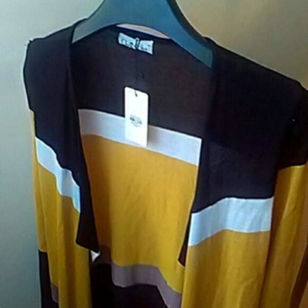 Cherie Bliss Colour Block Gold White Black Open Cardigan Women's One Size NWT - Picture 3 of 13